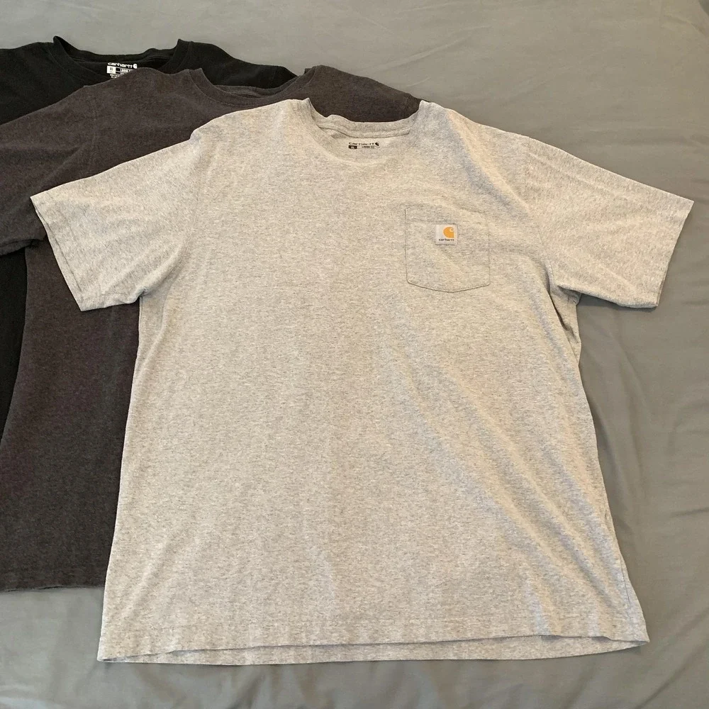 Carhartt Shirt Lot Of 3 Mens XLT Gray Black Pocket Workwear K87 Tagless Tee - Picture 2 of 16